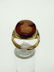 Antique 14Kt Solid Yellow Gold Heavy Carnelian Cameo Bearded Man Ring 10g S11