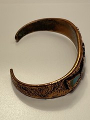 Vtg Bell Trading Post Solid Copper & Turquoise Corinthian Cuff Bracelet Made USA