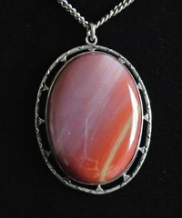Vintage Sterling Silver Banded Agate Lavender Orange Yellow 925 Necklace 16”