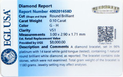 Antique 1920’s Diamond Filigree Bracelet Platinum 14KW 8″x 3.04″ EGL USA 11.8Gms
