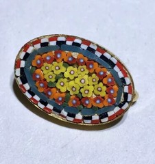 Vintage Mini Mosaic Micro Mosaic Oval Floral Flower Pin Brooch