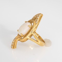 70s Opal Diamond Abstract Ring Sz 5 Vintage 18k Gold Cocktail Fine Jewelry