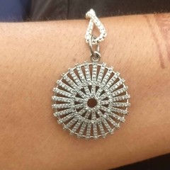 25ct 1Pc Pave Diamond Round Pendant- 925 Sterling Silver -31mmx24mm d5