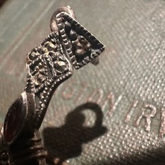 Vintage 925 Silver, Marcasite and Garnet Cross Pendant Necklace
