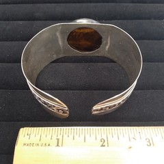 Sterling Indonesia 925 Bangle Wide Cuff with Round Faceted Tiger Eye Stone