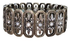 Women’s Silver Tone & Rhinestone Art Deco Vintage Style Stretch Bracelet Jewelry