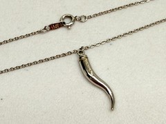 Vintage Sterling Silver AMCO Italian Horn Charm Necklace Pendant 16 inch Cable