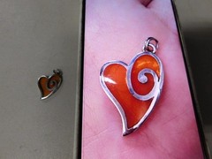 Jezlaine Sterling Silver Heart Swirl Orange Stain Glass Charm