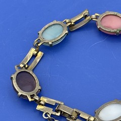 Vintage Pastel Cabochon Link Bracelet Pink Blue Purple Silver Tone 7.5”