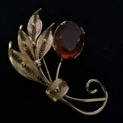 Sorrento Leaf Gold Gem Brooch Pin 1/20 12KGF 2 inch Signed Vintage Jewelry
