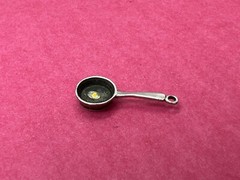 Vintage Sterling Silver Enamel Eggs in Frying Pan Iron Skillet Charm Pendant .8