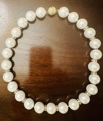 VTG Costume Pearl Necklace W Alternating Gold & Diamond Spacers 18” Jackie O