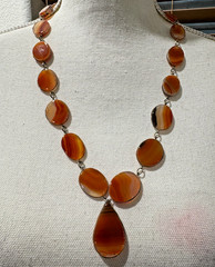 Vtg Polished Tumbled Agate Necklace Orange Brown 26″ Link 1960s 70s Boho Natural