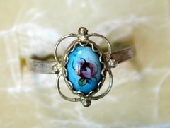 Vintage Unique Russian Enamel Painted Finift Jewelry Filigree Floral Ring #29