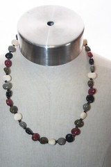 Matinee Length Necklace Polished Multicolored Semi-Precious Stone Copper Spacers