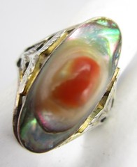 DELICATE ART NOUVEAU ERA STERLING SILVER ABALONE BLISTER PEARL RING SZ 8.25