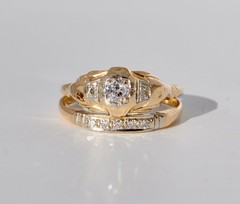 Antique Old 14k Solid Gold Natural Mine Cut Diamond Ring Band – Wedding Set 7.25