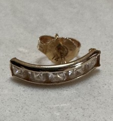 SINGLE Earring “585” 14k Yellow Gold CZ Channel Set Curve Partial Hoop