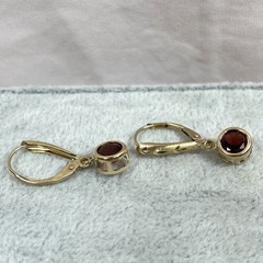 14K Garnet Drop Earrings, Yellow Gold Dangle, Bezel Set Natural Stones, Estate