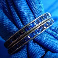 Original Antique SAPPHIRE Carre cut Band Deco PLATINUM Eternity Anniversary Ring