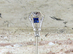 Vintage / Antique 14K White Gold , Sapphire & Diamond Stick Pin J Estate Find !