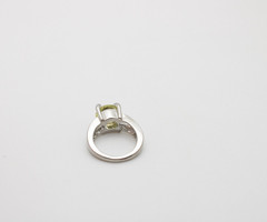 Silver Tone Metal Solid Cushion Yellow Glass Round 10mm Stone Band Ring Sz 5.25