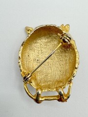 B1-4380 VINTAGE BROOCH GOLD TONE PIN 1.4″ RHINESTONE OWL BIRD ANIMAL