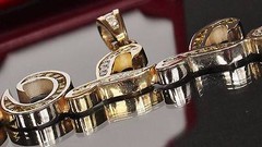 14k multi tone gold pendant “DOLLA” 4.00ct natural & irradiated diamond 40.2gr