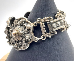 Antique 1900’s Rice Weiner “Estruscana” Panel Bracelet Antique Silver Tone 7″