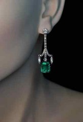 Art Deco Antique Dangle Earrings 14K White Gold Over 3 Ct Lab Created Emerald