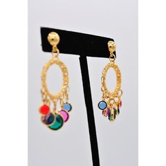 Vintage Crystal Dangle Earrings Lucite Open Bezel Multi-Color Gold NOS BinA16
