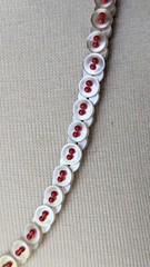 Vintage Handmade MOP Pearlized WHITE Button Double Sided RED BLUE Bead NECKLACE