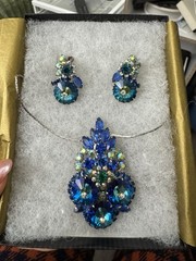 🌟Rare Book Set🌟Juliana D&E Peacock Blue Margarita Rhinestone Pendant Earrings