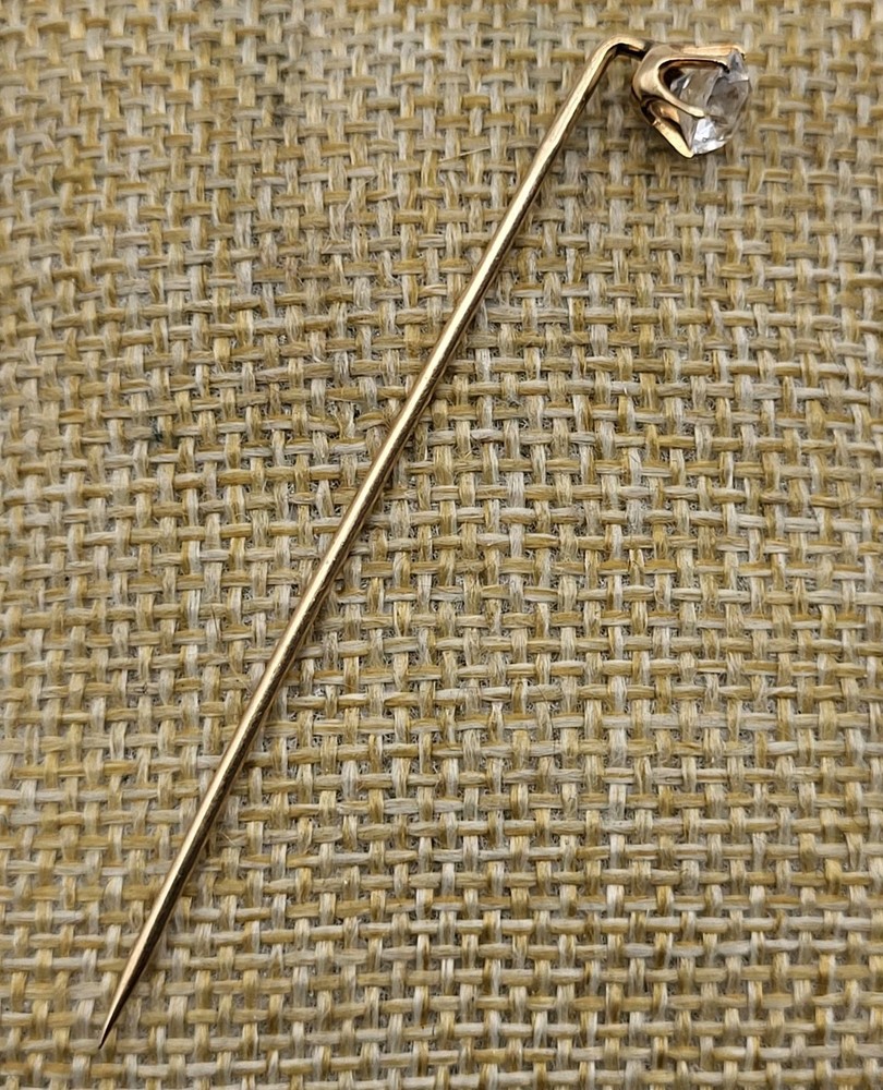 Vintage 14K Gold White stone Stick pin lapel tie Estate fine jewelry