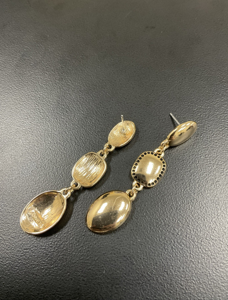 Vtg Earrings MONET Pierced Milk White Dangle Drop Yellow Gold Plate 2.75″