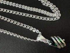 Sterling 925 Stamped, Vintage, Cage-Swirl Green Stones Pendant Necklace and Matc