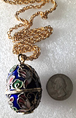 Vintage Cloisonne Egg POISON Necklace Egg Opens Butterfly Design RARE Beauty
