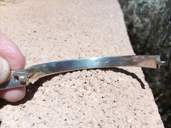 Vintage 925 Sterling Silver Blue Fire Opal Inlay Hinged Bangle Bracelet Mexico