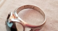 Vintage Mid Century Modern Sterling JP Silver Hematite Ring Size 8.75 Free Ship