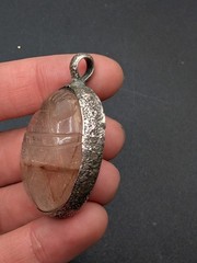Sterling Silver Rutilated Quartz Carved Scarab Beetle Egyptian Revival Pendant