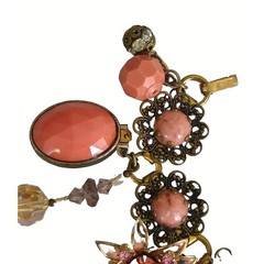 VTG Assemblage Charm Bracelet Pink Floral OOAK Upcycled Statement Jewelry 7.5″