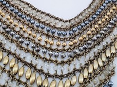 ZAR Vintage Cascading Layered Gold and Silver Tone Beads Mesh Statement Necklace
