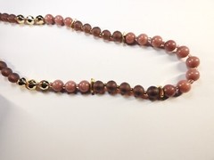 Mauve Glass Brown Acrylic Beaded Double Gold Tone Metal Chain Necklace Vintage