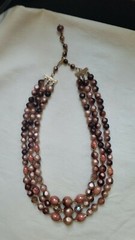 3 strand 20″ gold tone irregular round, oval & crystal beads with pedal spacers