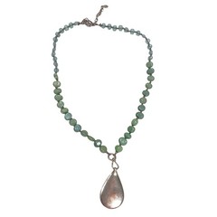 Vintage Monet Necklace Lucite Resin Leaf Pendant Faux Jade Beads Gold Tone Metal