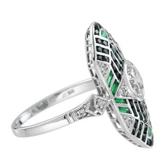 Vintage Art Deco Style Lab Created Diamond Engagement 14K White Gold Finish Ring