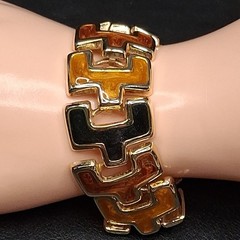 Vintage Gold Tone Link Bracelet Black Brown Enamel. 18.151