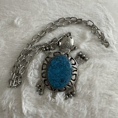 Vintage Native American Style Faux Turquoise Turtle Necklace Big Statement