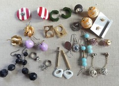 Vintage pierced earrings lot 14 pairs 50s-60s groovy funky mod plastic Monet hip