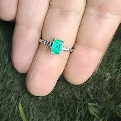 14K White Gold Engagement Ring 0.65CT.Natural Colombia Emerald Rectangular Shape